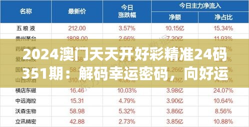 2024澳門(mén)天天開(kāi)好彩精準(zhǔn)24碼351期：解碼幸運(yùn)密碼，向好運(yùn)邁進(jìn)