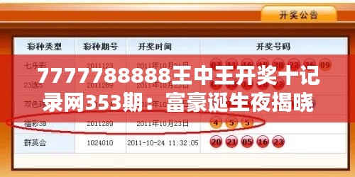 7777788888王中王開獎(jiǎng)十記錄網(wǎng)353期：富豪誕生夜揭曉